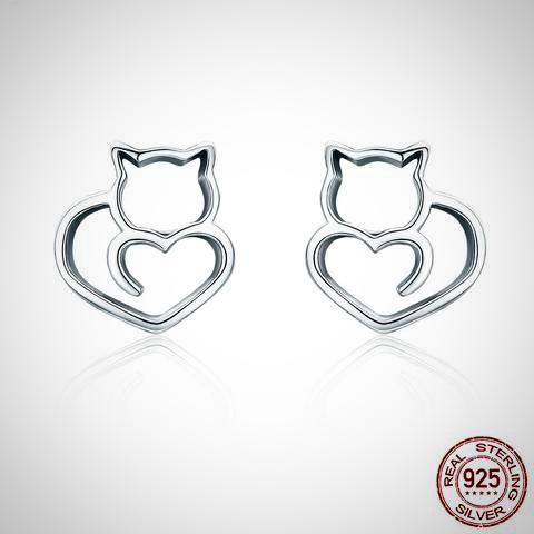 Naughty Little Cat and Heart Earrings