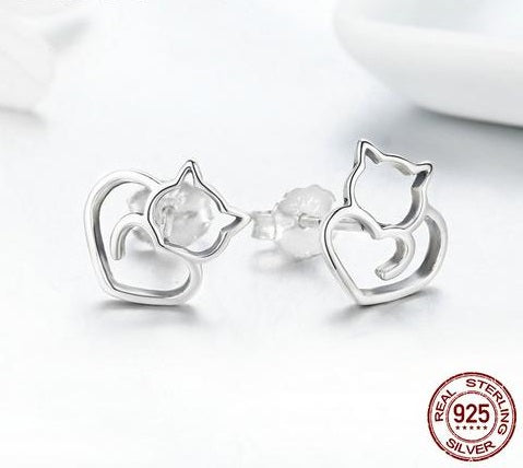 Naughty Little Cat and Heart Earrings