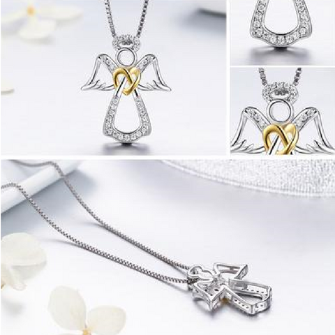 Guardian Angel Heart Pendant Necklaces