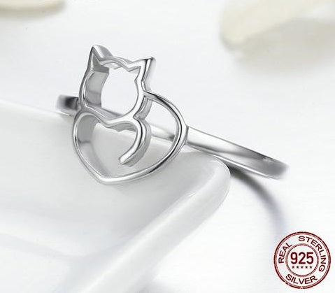 Naughty Little Cat & Heart Ring